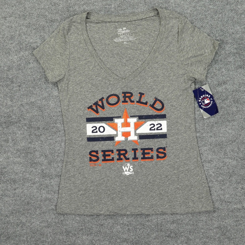 Houston Astros Shirt Womens XL Gray MLB Baseball World Series 2022 V-Neck Tee